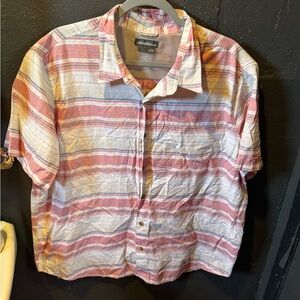 Women’s Eddie Bauer Pink and White Striped Button Down Casual Shirt